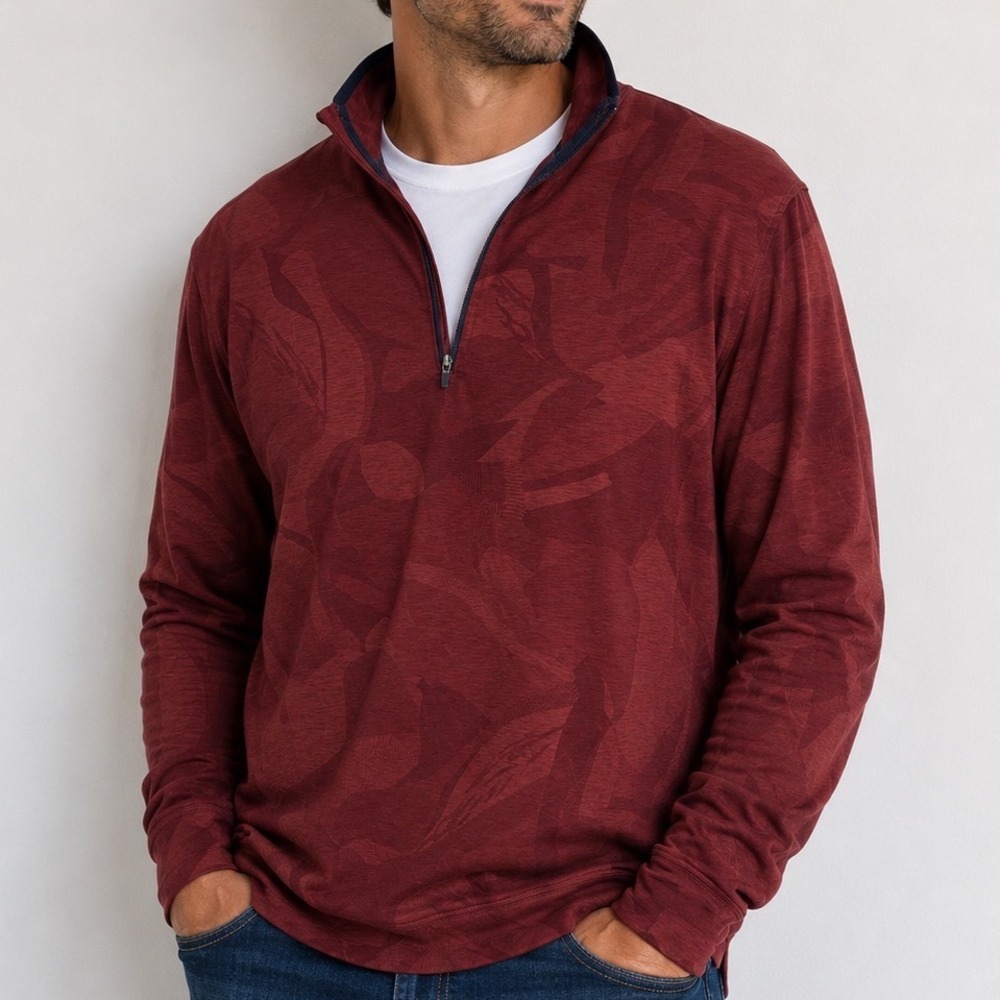 Walter Hagen Men's XL Golf Pullover Quarter Zip Floral Performance Soft Red